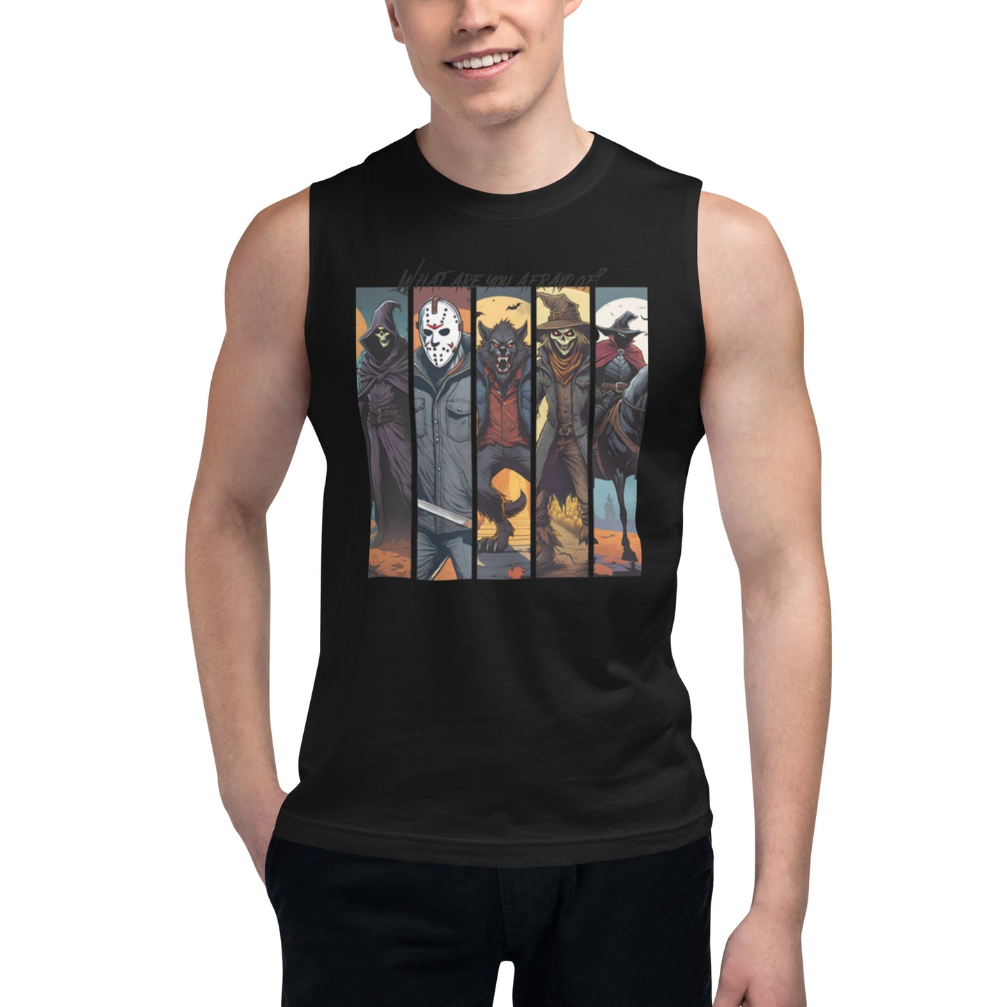 "What are you afraid of?" Men's Muscle Shirt