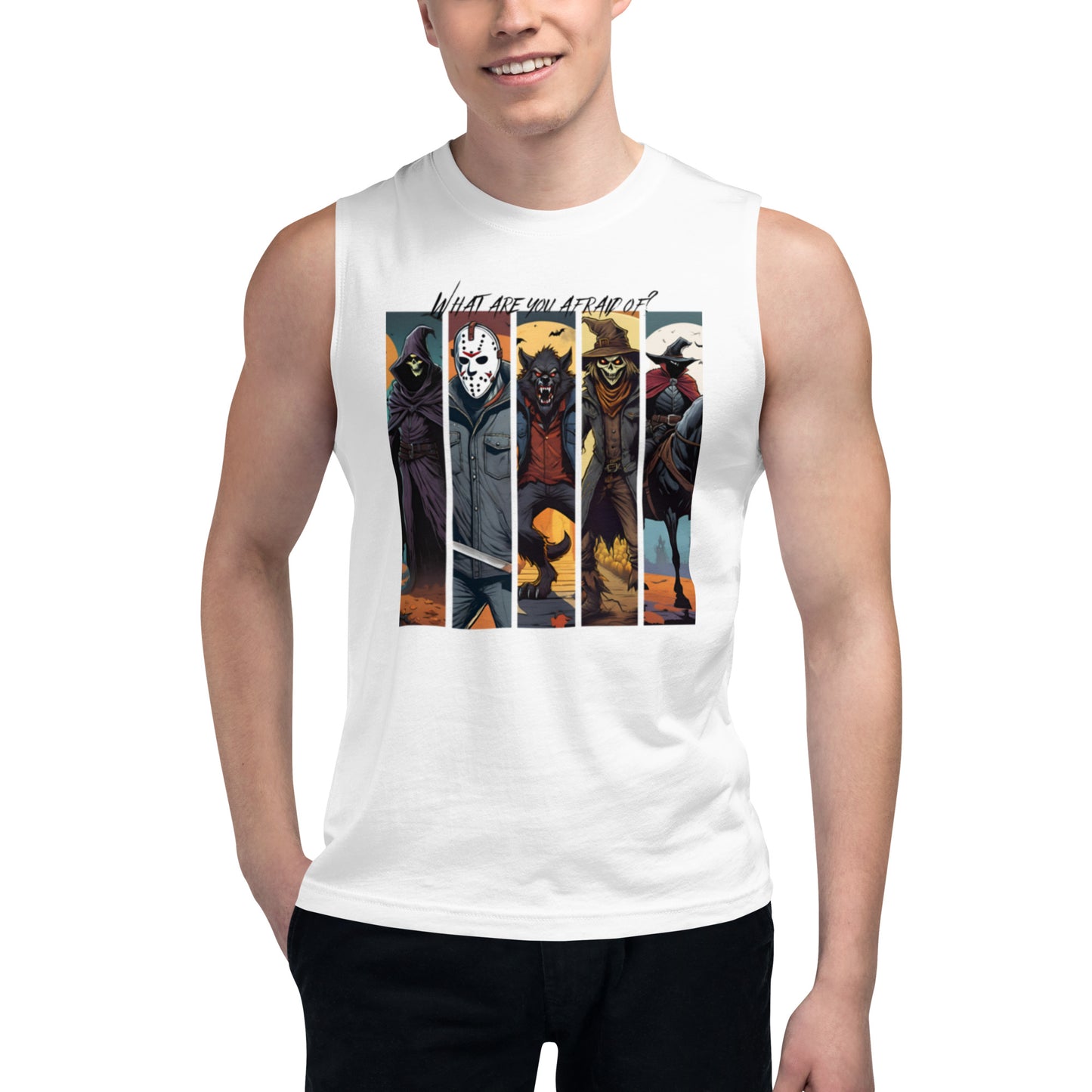 "What are you afraid of?" Men's Muscle Shirt